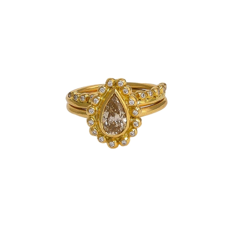 Daphne Ring Stack with Champagne Diamond - Solid Gold