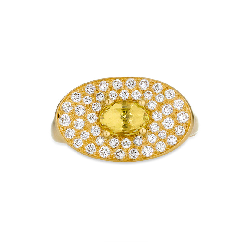 Theseus Ring with Yellow Sapphire and Diamond - Solid Gold