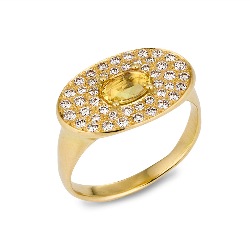 Theseus Ring with Yellow Sapphire and Diamond - Solid Gold