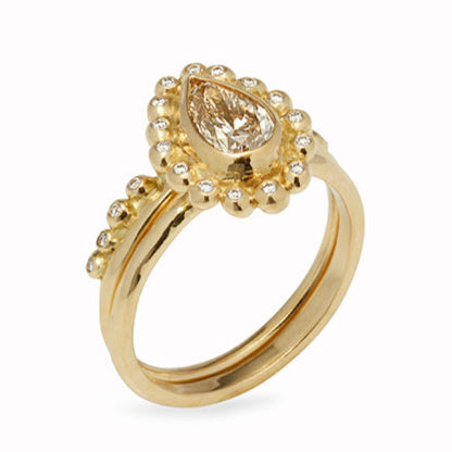 Daphne Ring Stack with Champagne Diamond - Solid Gold