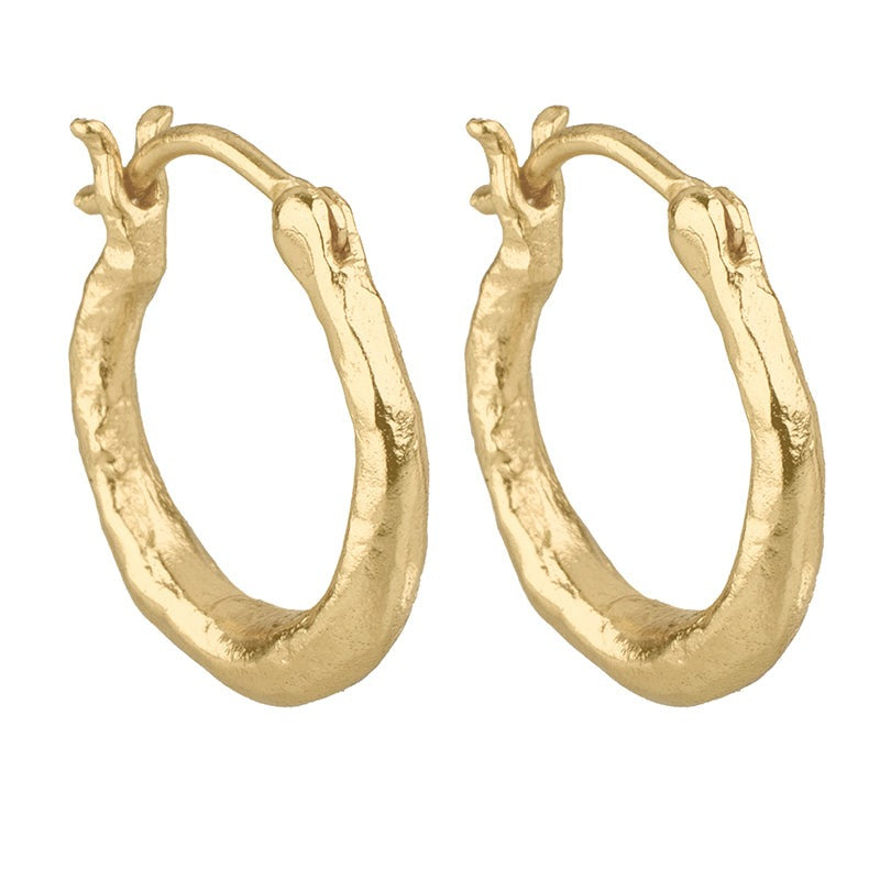 Adele Hoop Earrings - textured gold hoop earrings at an angle.