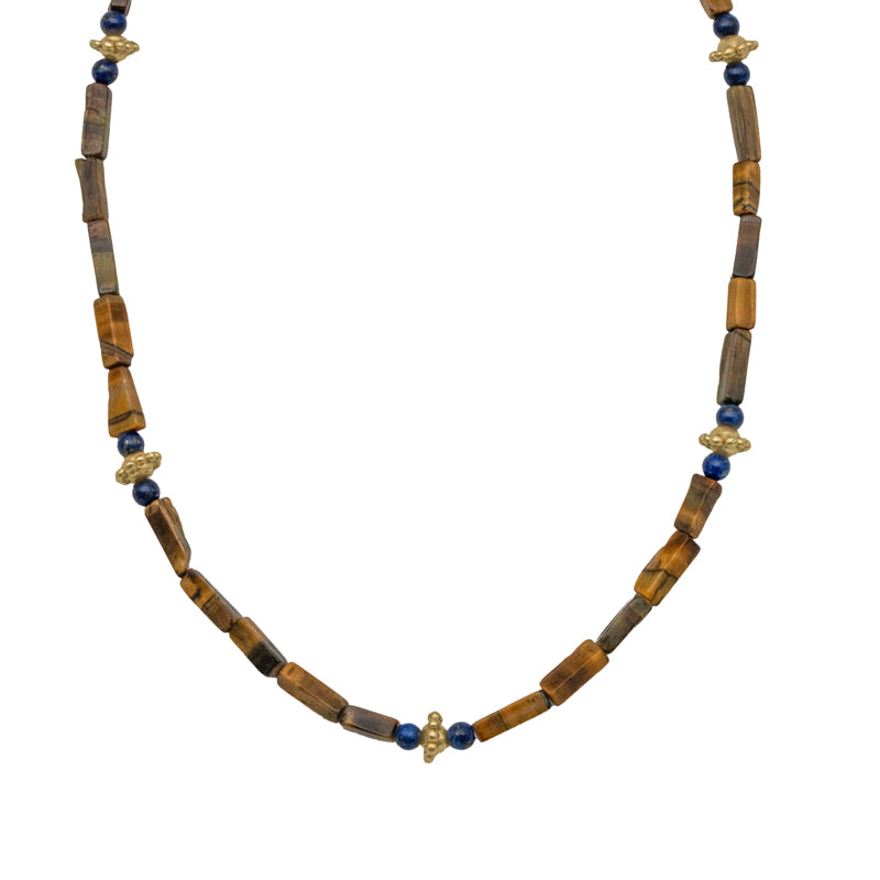 Liss Necklace in Tiger’s Eye and Lapis Lazuli - 18K Gold Plated