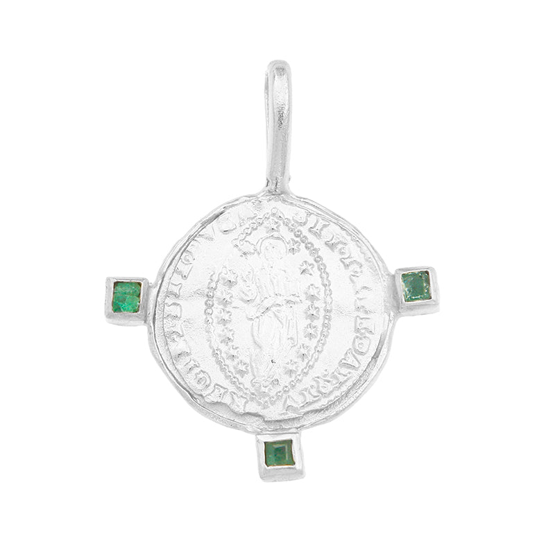 Byzantine Mandorle Medallion with Three Emeralds - Sterling Silver