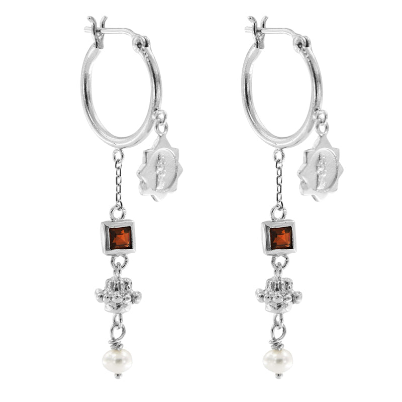 Jeanne Earrings with Garnet - Sterling Silver