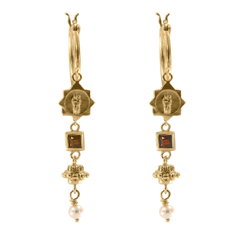 Jeanne Earrings with Garnet - 18K Gold Plated