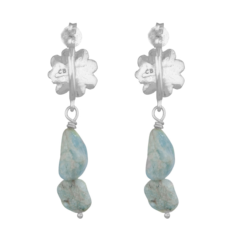 Perdita Earrings with Aquamarine and Pearl - Sterling Silver