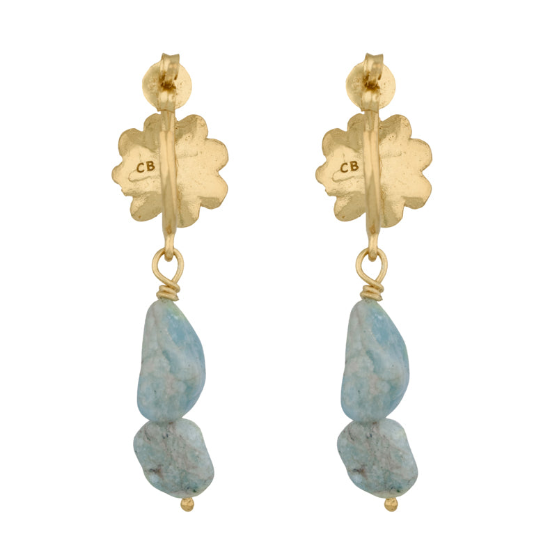 Perdita Earrings with Aquamarine and Pearl - 18K Gold Plated