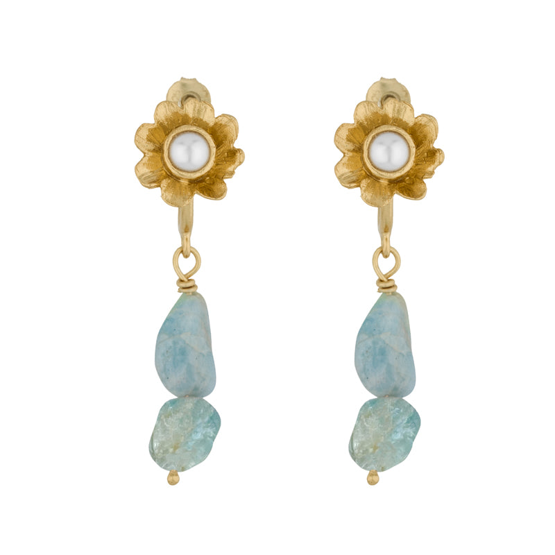 Perdita Earrings with Aquamarine and Pearl - 18K Gold Plated