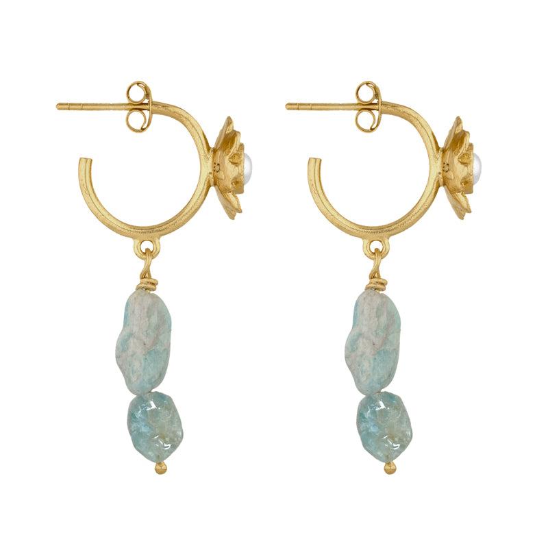 Perdita Earrings with Aquamarine and Pearl - 18K Gold Plated