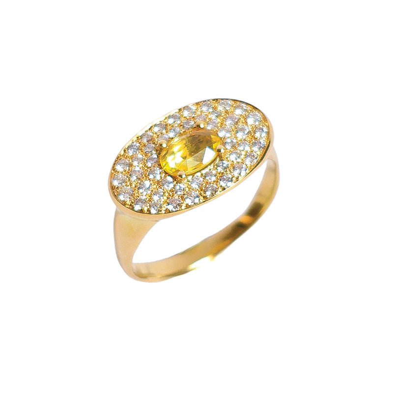 Theseus Ring with Yellow Sapphire and Diamond - Solid Gold