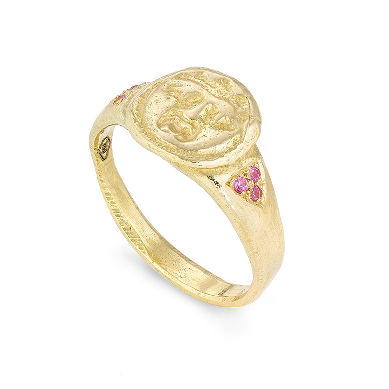 Gorgoneion Ring with Pink Sapphires - Solid Gold