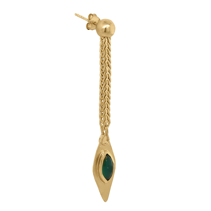 Amalthea Earring - Gold drop earring with a twisted rope design and marquise-cut agate.