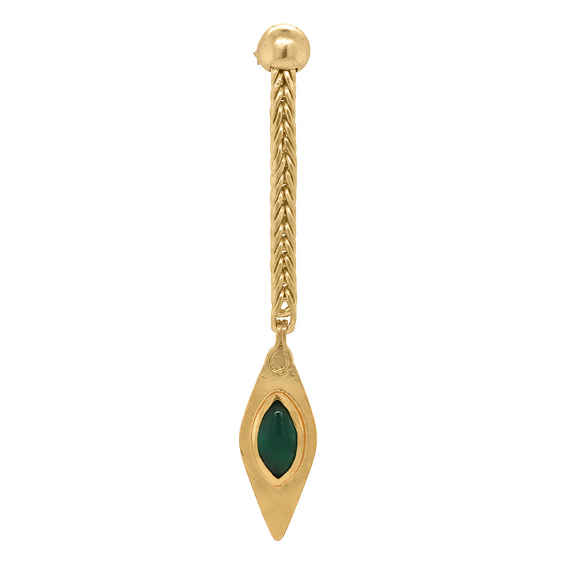 Amalthea Earring - Gold spear-shaped pendant earring with a marquise-cut agate.
