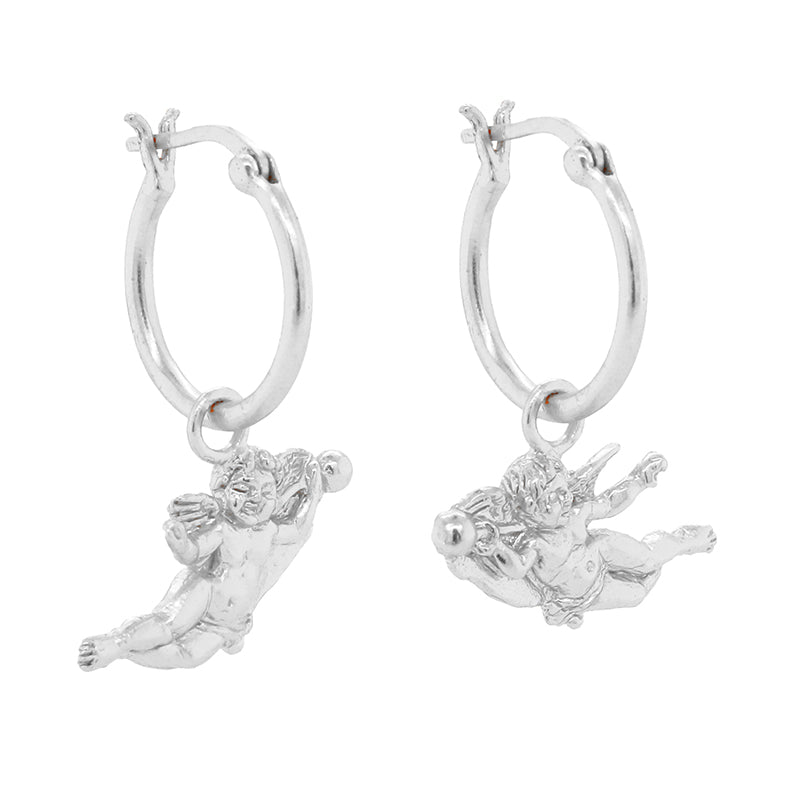 Botticini Hoops - sterling silver hoop earrings with detachable cherub charms.