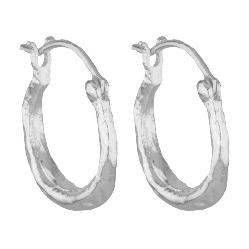 Adele Hoop Earrings - textured sterling silver hoop earrings at an angle.