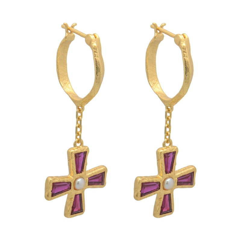 Maria Earrings in Magenta Zircon - 18K Gold Plated