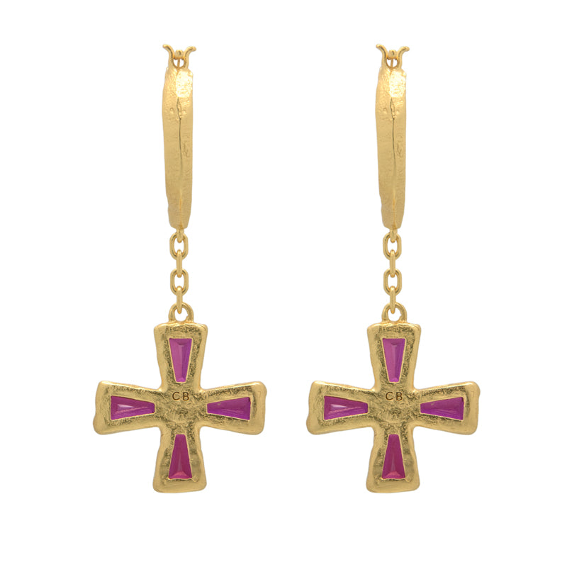 Maria Earrings in Magenta Zircon - 18K Gold Plated