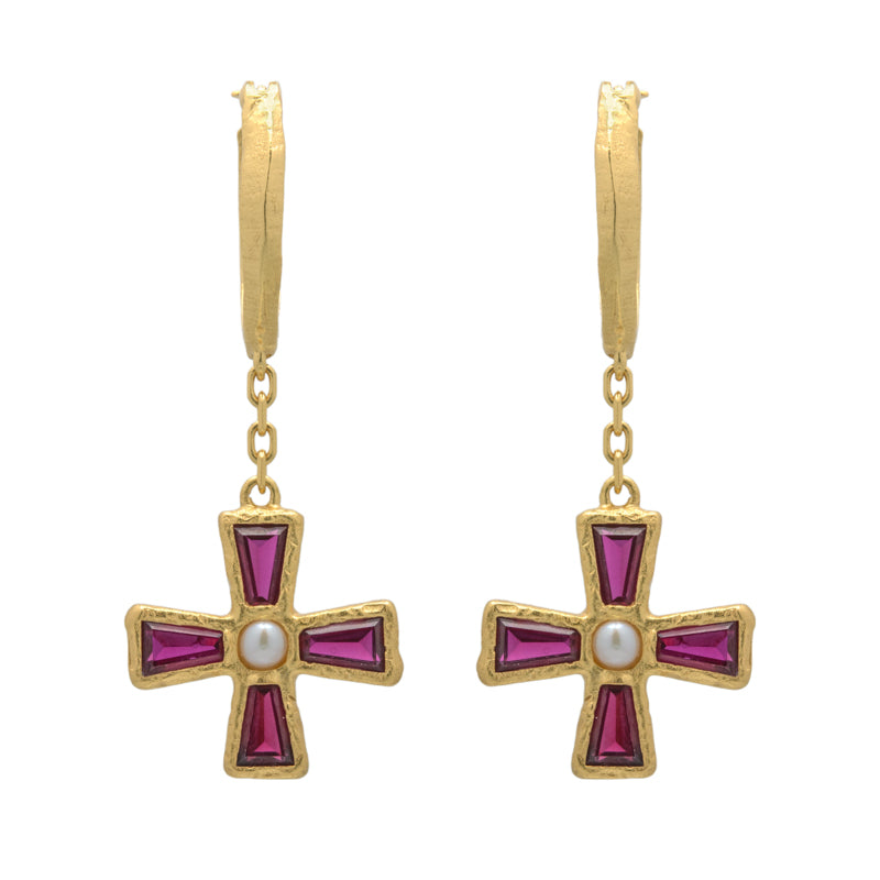 Maria Earrings in Magenta Zircon - 18K Gold Plated