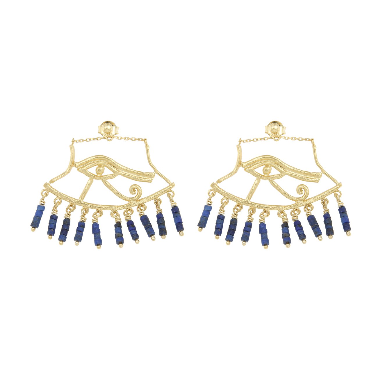Wedjat Earrings with Lapis Lazuli - 18K Gold Plated