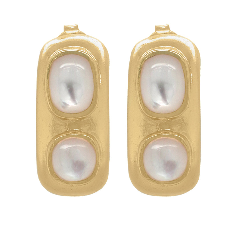 Aquitaine Earrings - Gold rectangular stud earrings with mother of pearl insets.