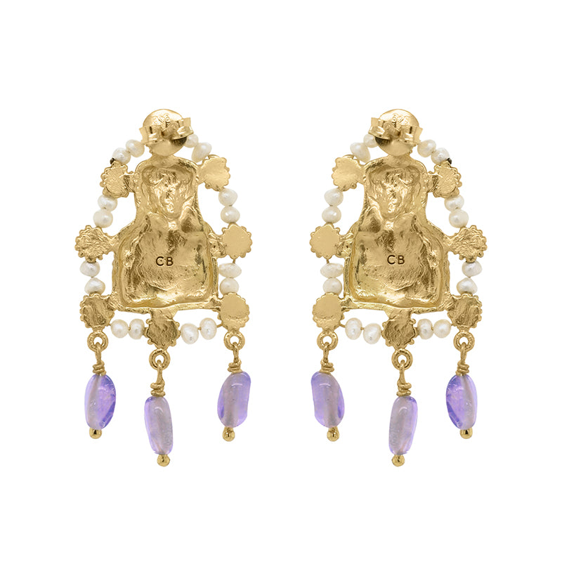 Irene Earrings with Pearl, Agate, Jade and Amethyst - 18K Gold Plated