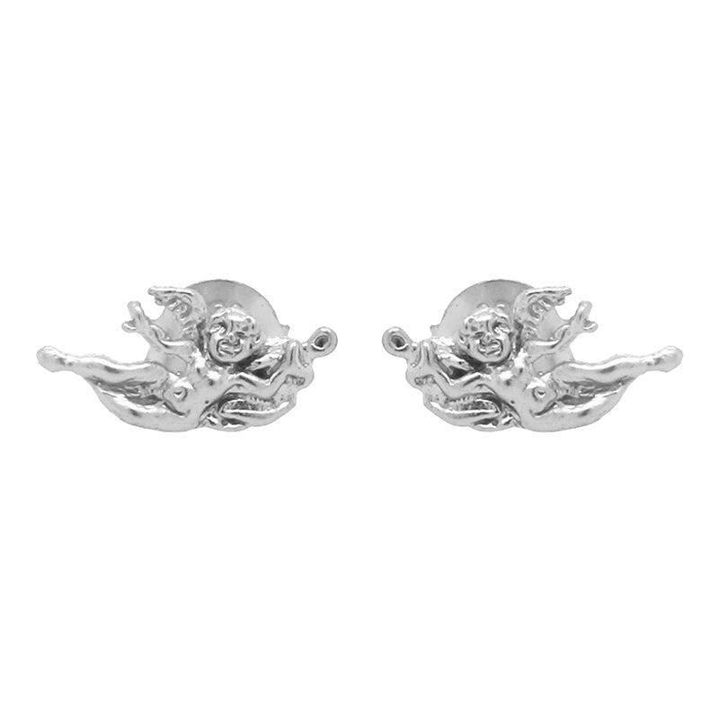 Aretino Studs - sterling silver cherub earrings with intricate detailing.