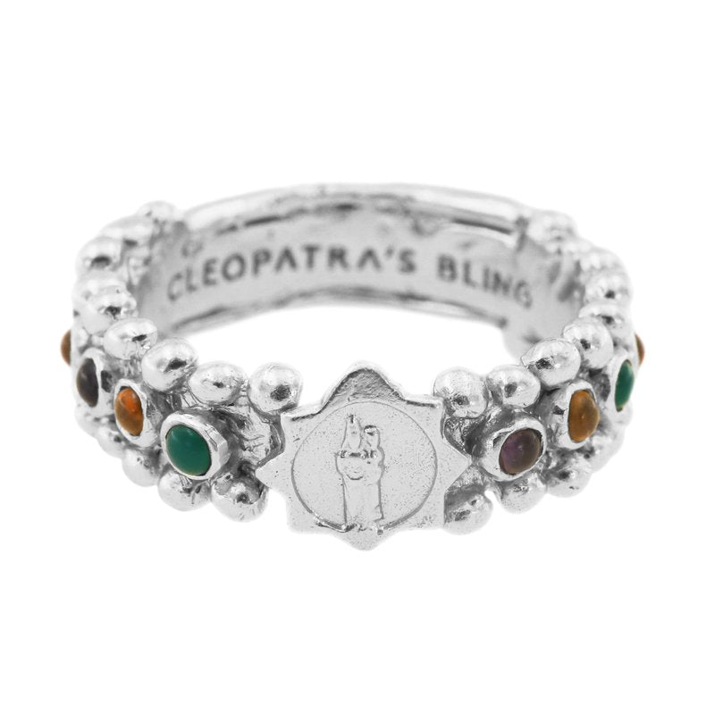 Dina Clarenza Ring with Tricolour Gems - Sterling Silver