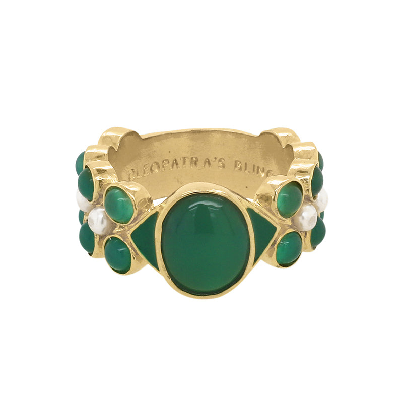 Jatamansi Ring with Agate and Freshwater Pearl - 18K Gold Plated