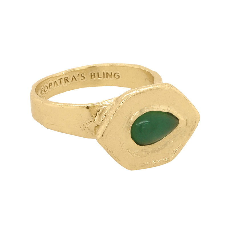 Jushi Ring with Jade - 18K Gold Plated