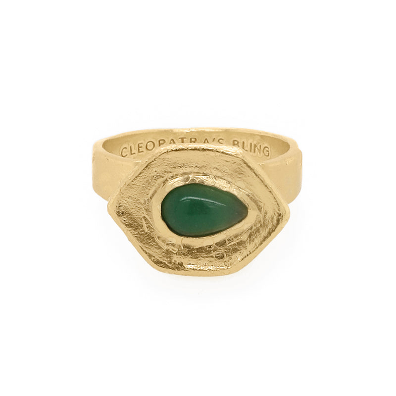 Jushi Ring with Jade - 18K Gold Plated