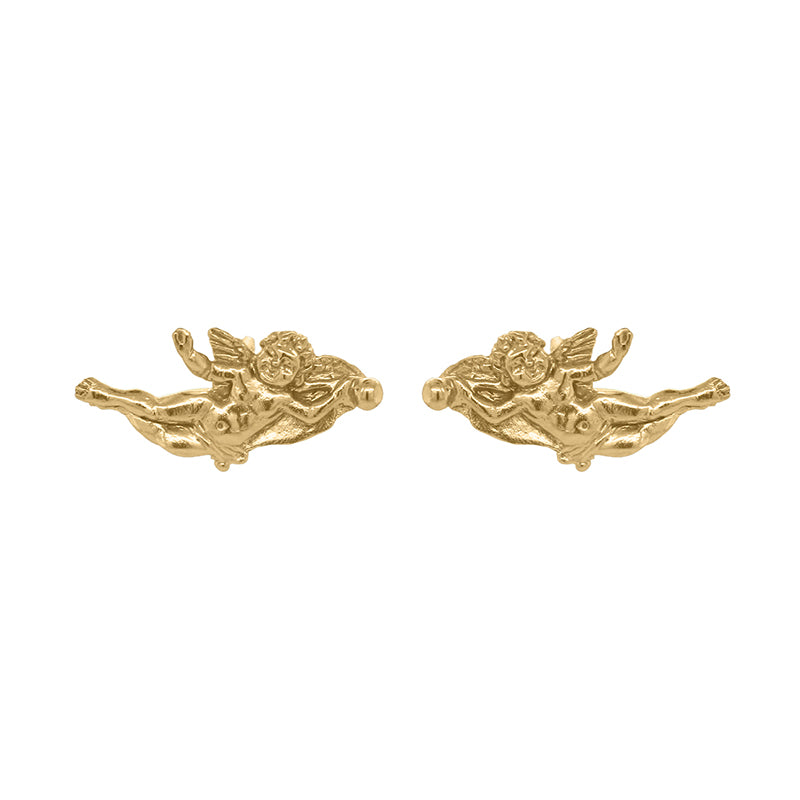Botticini Studs - Gold earrings featuring detailed cherub figures.