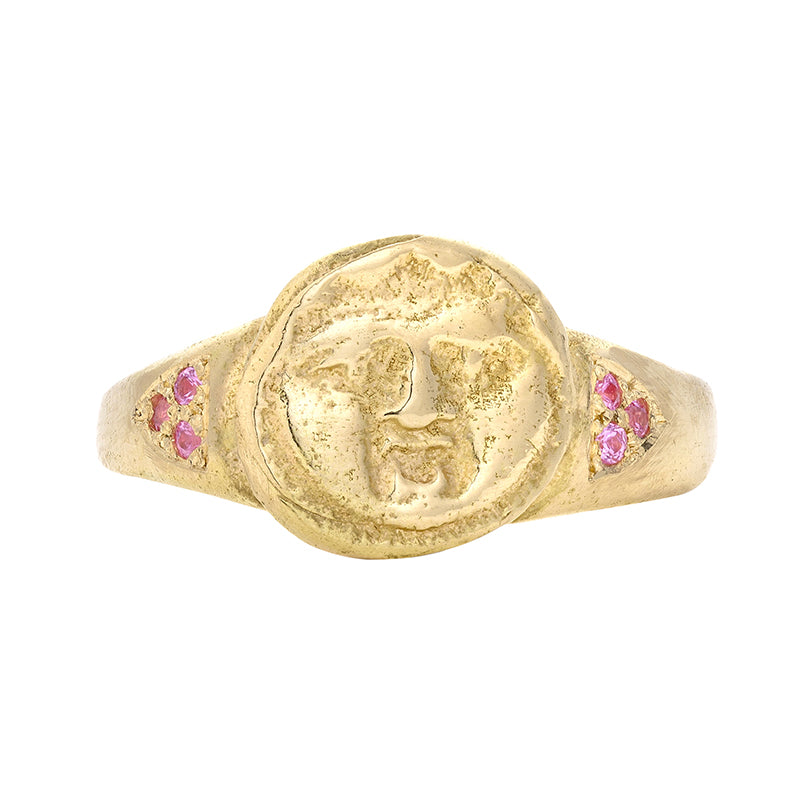 Gorgoneion Ring with Pink Sapphires - Solid Gold