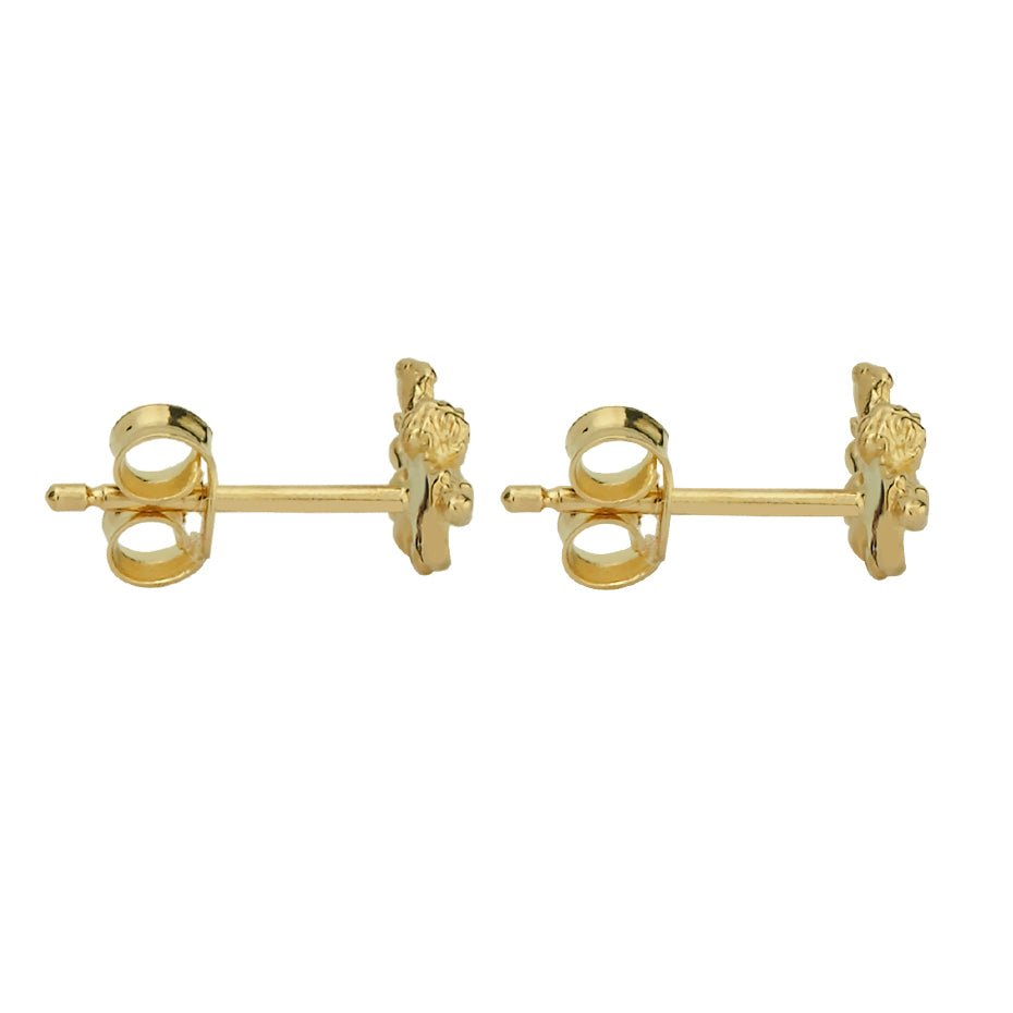 Anteros Studs - Gold cherub earrings with secure back fastening.