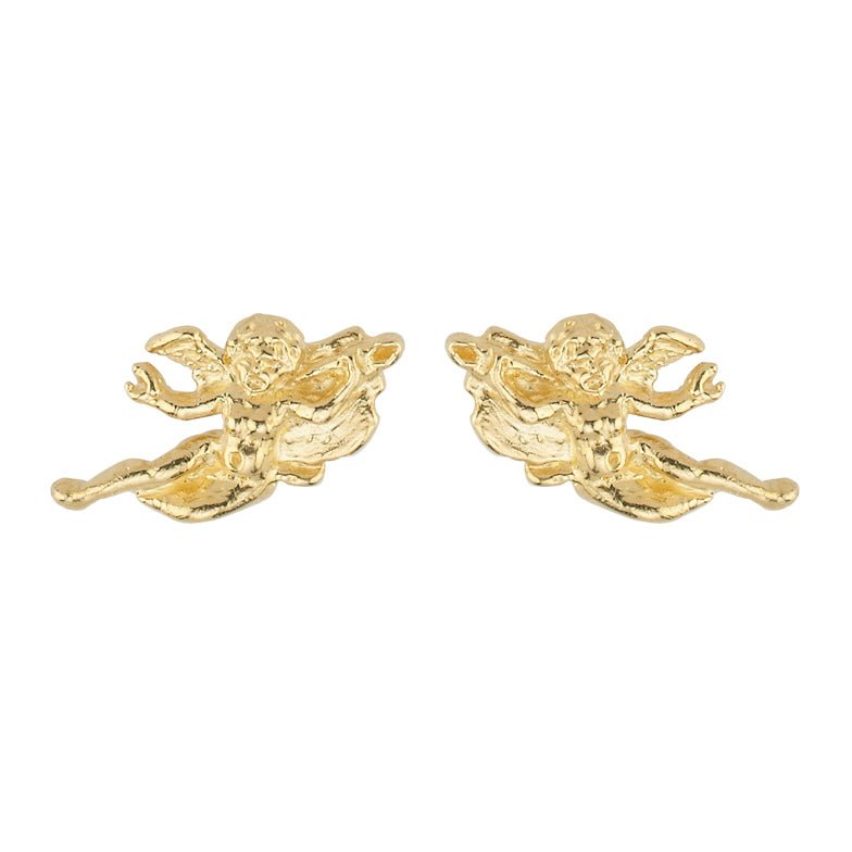 Anteros Studs - Gold cherub earrings with detailed texturing.