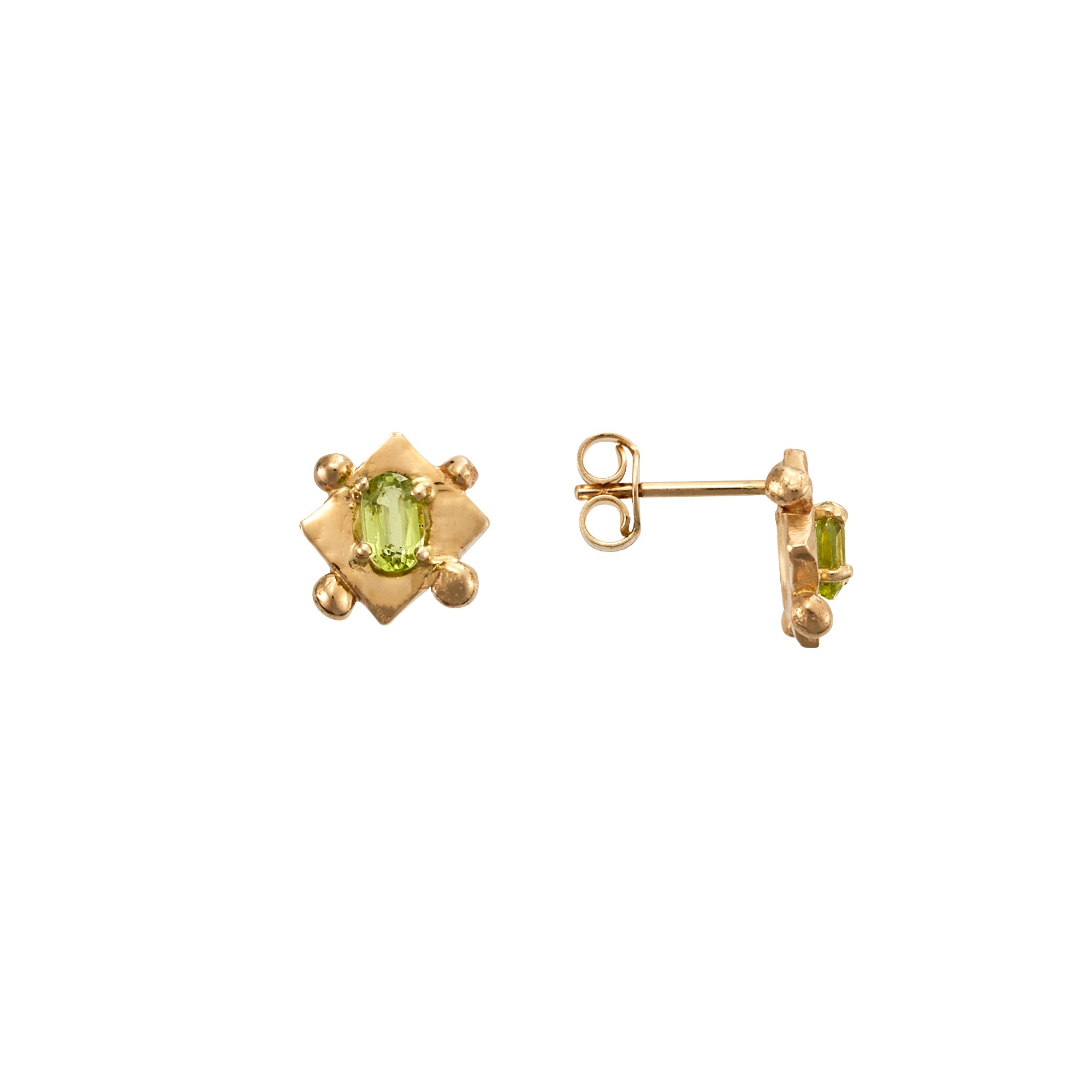 side view peridot gold earrings