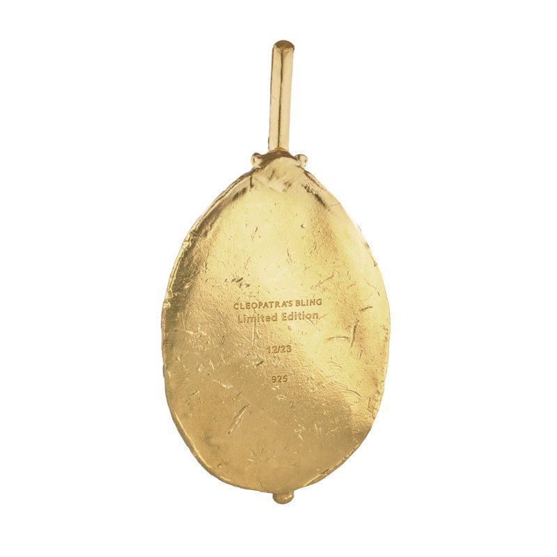CO.PD.154 - Textured gold oval pendant with 'Cleopatra's Bling Limited Edition' engraving